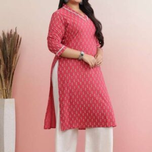 Women's Rayon Printed Straight Kurti With Pant Set